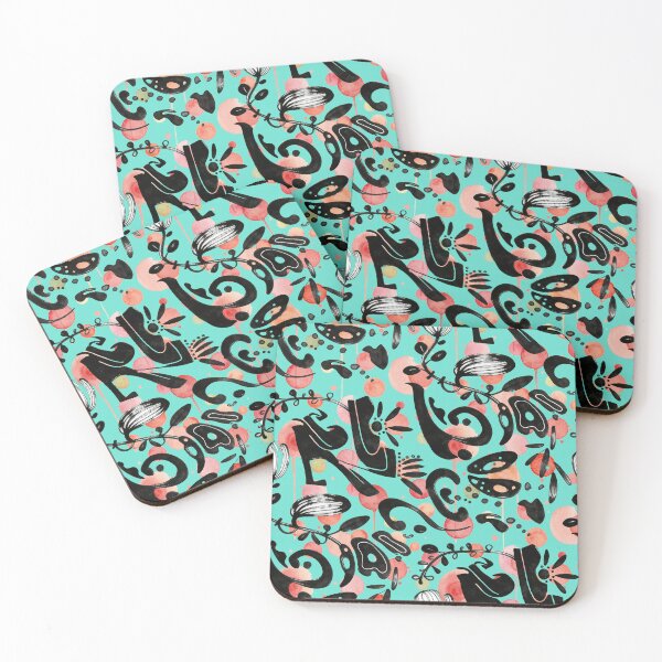Item preview, Turquoise Whimsy Watercolor & Ink pattern designed and sold by wissal.studio.