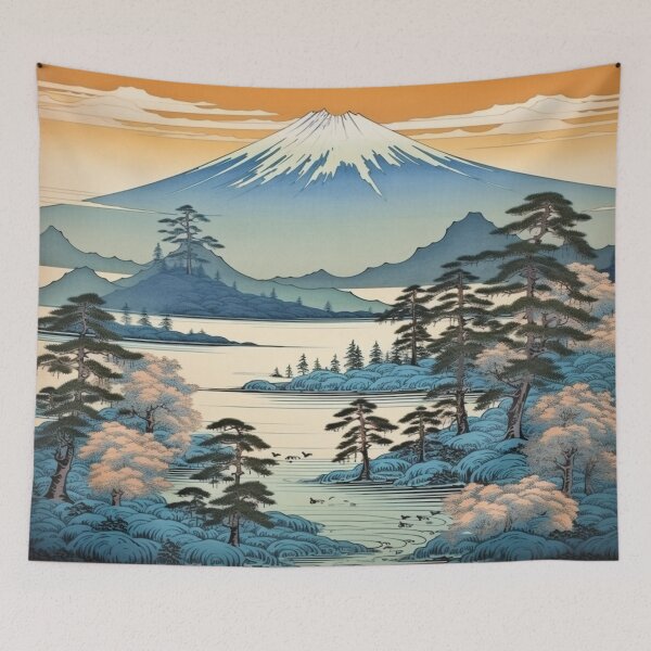 Item preview, Traditional Japanese Illustration - River and Snowy Mountain designed and sold by DaisukiTokyo.