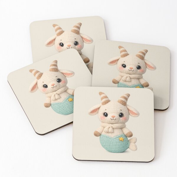 Item preview, Cute Capricorn Goat Plush Zodiac Nursery | Kawaii Knitted Astrology Art designed and sold by Moons Studio.