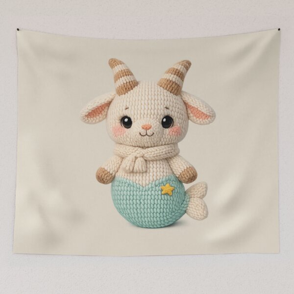Item preview, Cute Capricorn Goat Plush Zodiac Nursery | Kawaii Knitted Astrology Art designed and sold by Moons Studio.