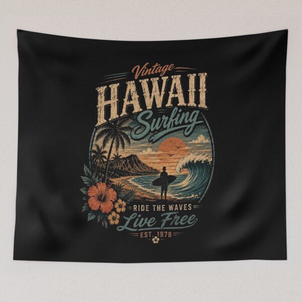 Item preview, Vintage Hawaii Surfing | Retro Beach Sunset Wave Graphic | Tropical Surf Lifestyle | Distressed Summer Design designed and sold by v6ziix.