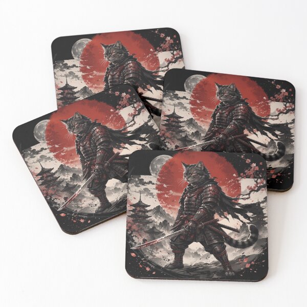 Item preview, Samurai Cat Warrior Japanese Art Dark Anime designed and sold by     NovaCraft.