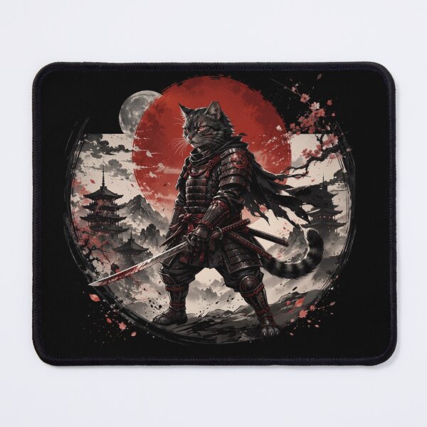 Item preview, Samurai Cat Warrior Japanese Art Dark Anime designed and sold by     NovaCraft.