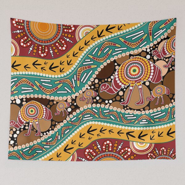 Artikelvorschau, Bettwäsche-Set mit Punktmalerei der Aborigines zur Jagd auf Emus entworfen und verkauft von AboriginalartVI.