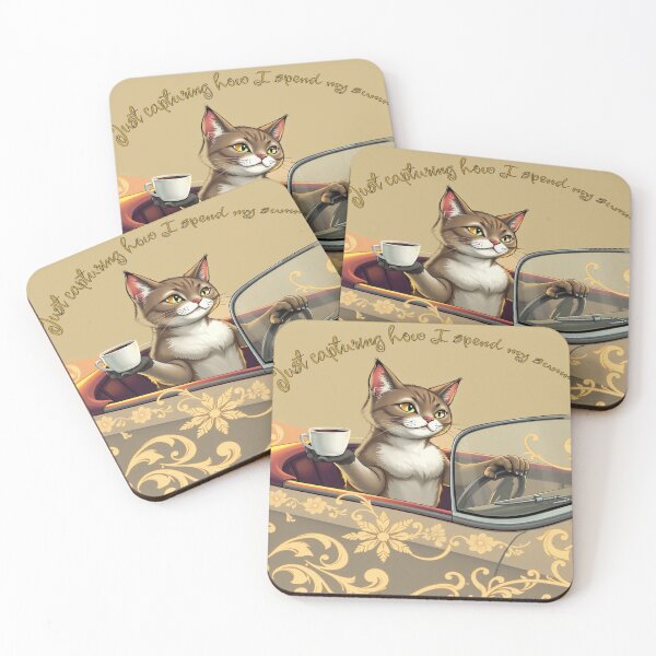 Item preview, Summer Road Trip Cat Driving with Coffee designed and sold by hoodiehood.
