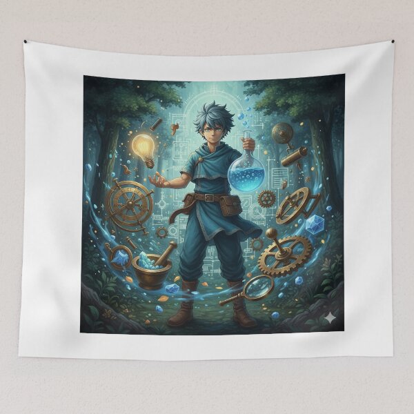 Item preview, Illustration - Steampunk Apprentice Alchemist, Magic and Gears in an Enchanted Forest designed and sold by AnimeShin.