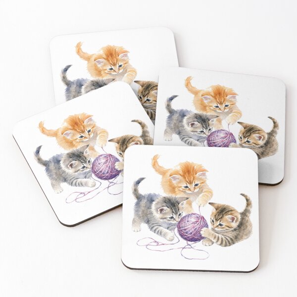 Item preview, Kittens Playing with Yarn - Watercolor Nursery Art designed and sold by PAPIRO SIGLO XXI.
