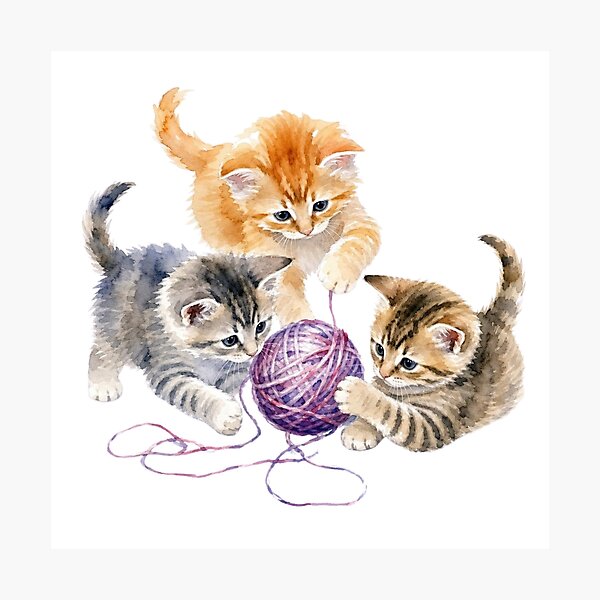 Item preview, Kittens Playing with Yarn - Watercolor Nursery Art designed and sold by PAPIRO SIGLO XXI.