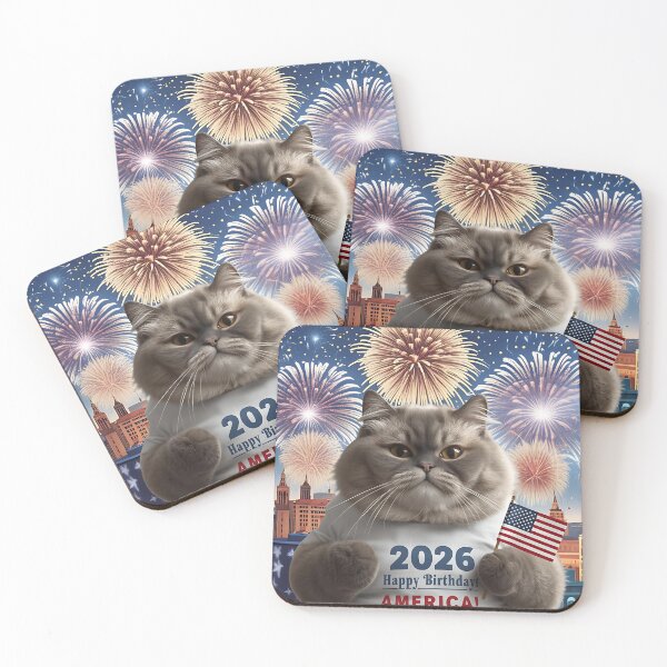 Item preview, "Happy Birthday America 2026" Patriotic Cat T-Shirt Design designed and sold by WJ Cozy Creations.