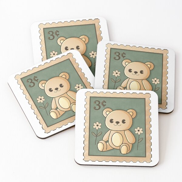 Item preview, Kawaii Teddy Bear Stamp – Cute Green Background Sticker designed and sold by tviyluv.