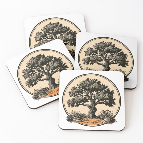 Item preview, Wall Art - T-shirt: Ancient Oak — Vintage Botanical Linocut Art Print designed and sold by ForeverPrintsOK.