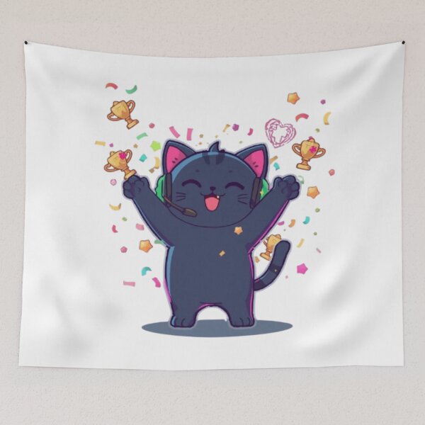 Item preview, Cute Victory Gamer Cat with RGB Headphones Kawaii Sticker designed and sold by Stylestickers55.