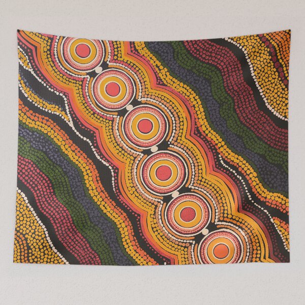 Artikelvorschau, Bettwäsche-Set mit Punktmalerei der Aborigines, Fließlinien, Rost entworfen und verkauft von AboriginalartVI.