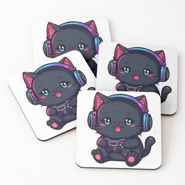 Item preview, Cute Black Gamer Cat with RGB Headphones Holding Game Controller | Kawaii Gaming Sticker designed and sold by Stylestickers55.