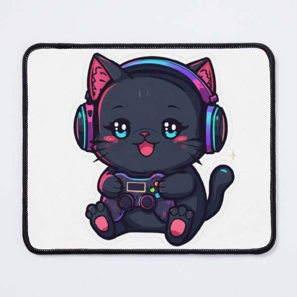 Item preview, Cute Black Gamer Cat with RGB Headphones Holding Game Controller | Kawaii Gaming Sticker designed and sold by Stylestickers55.