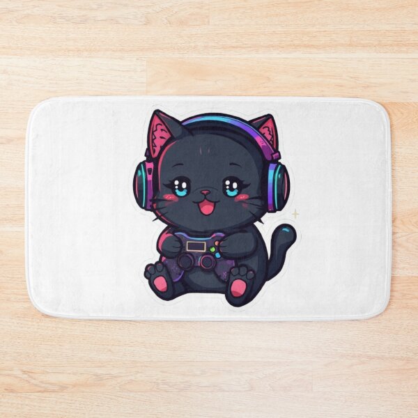 Item preview, Cute Black Gamer Cat with RGB Headphones Holding Game Controller | Kawaii Gaming Sticker designed and sold by Stylestickers55.