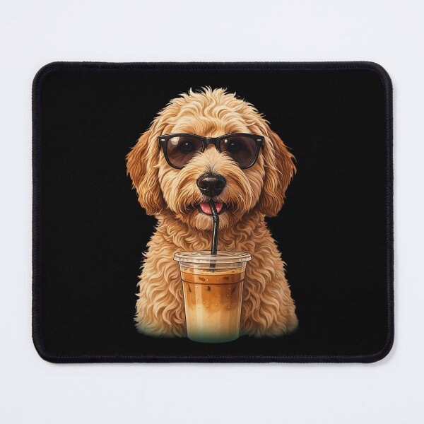 Item preview, Funny Goldendoodle Drinking Iced Coffee Dog With Sunglasses designed and sold by Dabbing Turtle Designs.