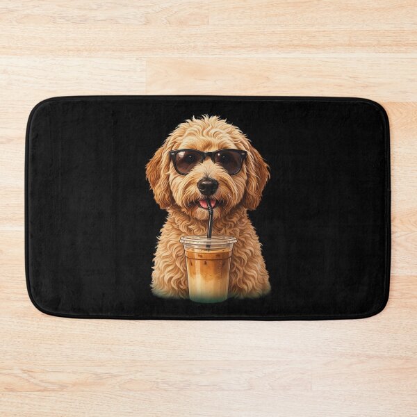 Item preview, Funny Goldendoodle Drinking Iced Coffee Dog With Sunglasses designed and sold by Dabbing Turtle Designs.