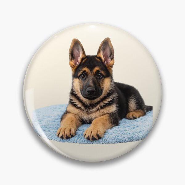 Item preview, Cute German Shepherd Puppy on Soft Blue Rug designed and sold by annenambiro.