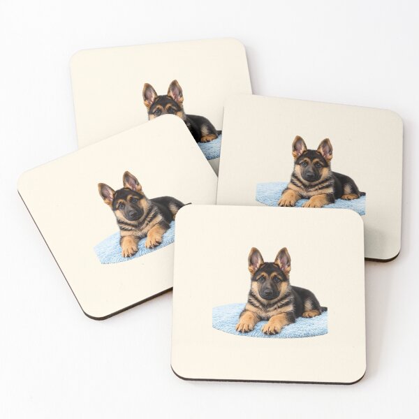 Item preview, Cute German Shepherd Puppy on Soft Blue Rug designed and sold by annenambiro.