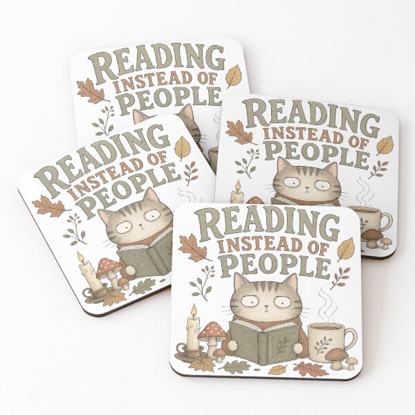 Item preview, Reading Instead of People | Cozy Book Lover Cat | Introvert Reading Design designed and sold by Fernhaven.