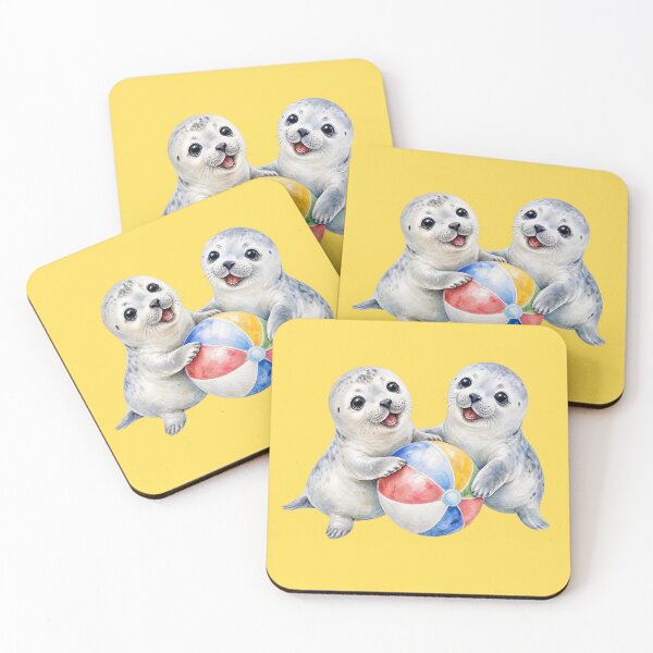 Item preview, Cute Baby Seals with Beach Ball - Watercolor Nursery Art designed and sold by PAPIRO SIGLO XXI.