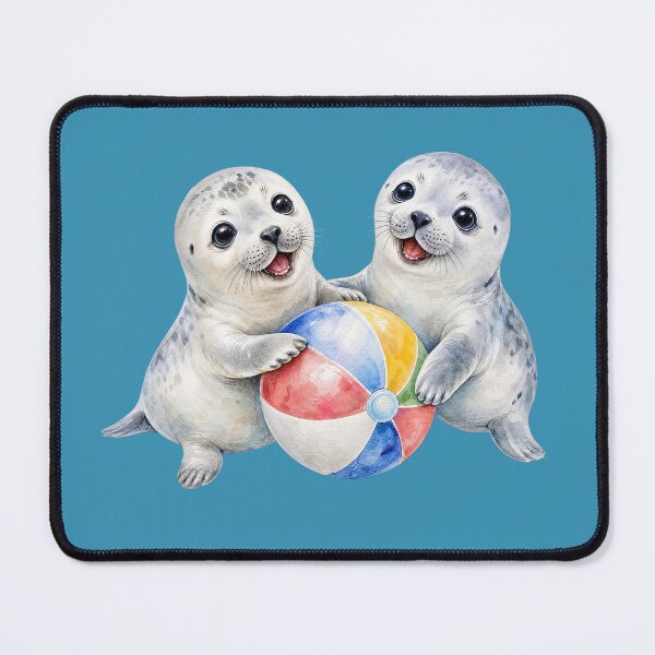 Item preview, Baby Seals with Beach Ball - Watercolor Nursery Art designed and sold by PAPIRO SIGLO XXI.