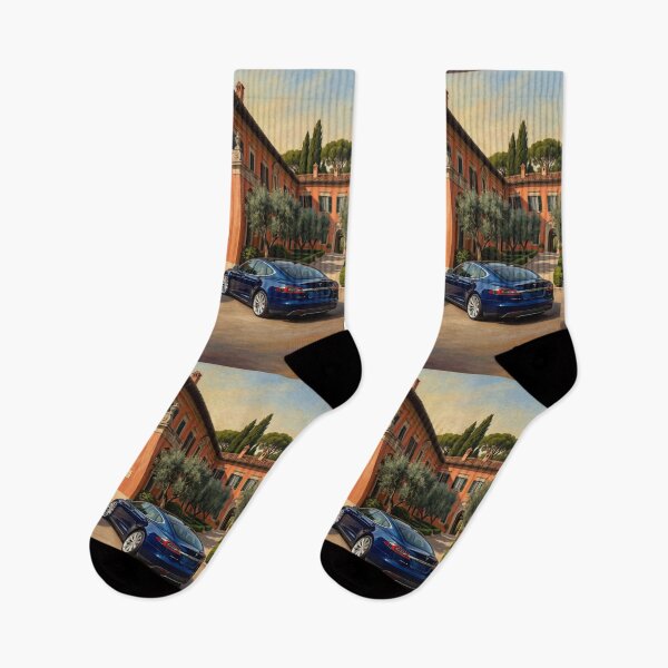 Item preview, Coches eléctricos de lujo Tesla frente a una pintura de una villa toscana designed and sold by UmSkelig834.