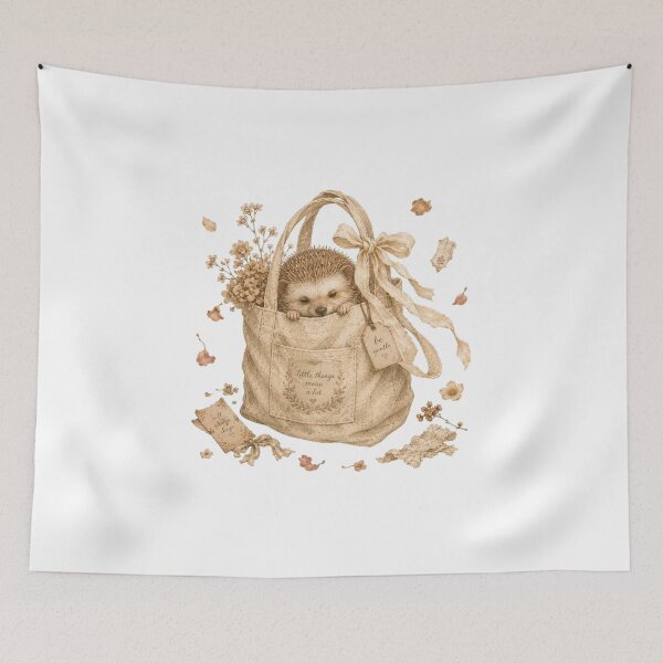Item preview, Cute Hedgehog Canvas Tote Bag Coquette Cottagecore Aesthetic designed and sold by AQUILAKREO.