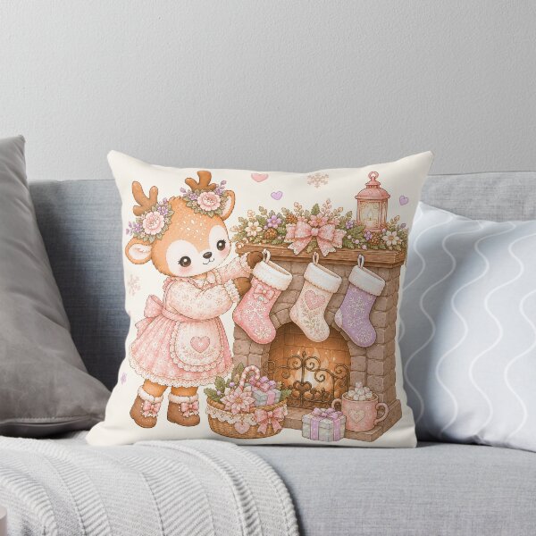 Item preview, Cute Reindeer Hanging Christmas Stockings | Kawaii Cottagecore Christmas Fireplace Pastel Holiday Illustration designed and sold by looplandger.