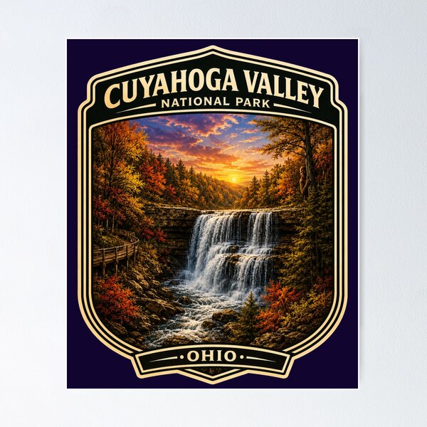 Artikelvorschau, Cuyahoga Valley Nationalpark-Abzeichen-Aufkleber | Bigfoot-Kunstwerk von den Brandywine Falls entworfen und verkauft von Swanny's Custom T-shirt and Gift Designs.