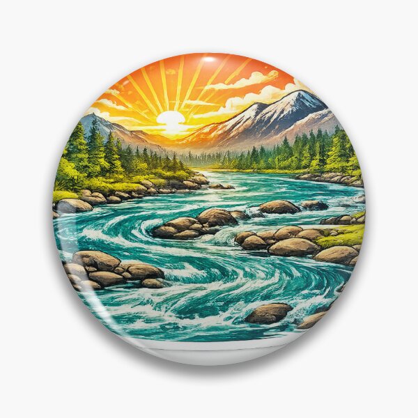 Item preview, Beautifule sunset Mountain River Landscape Sticker Art designed and sold by ShadowSketch-HP.