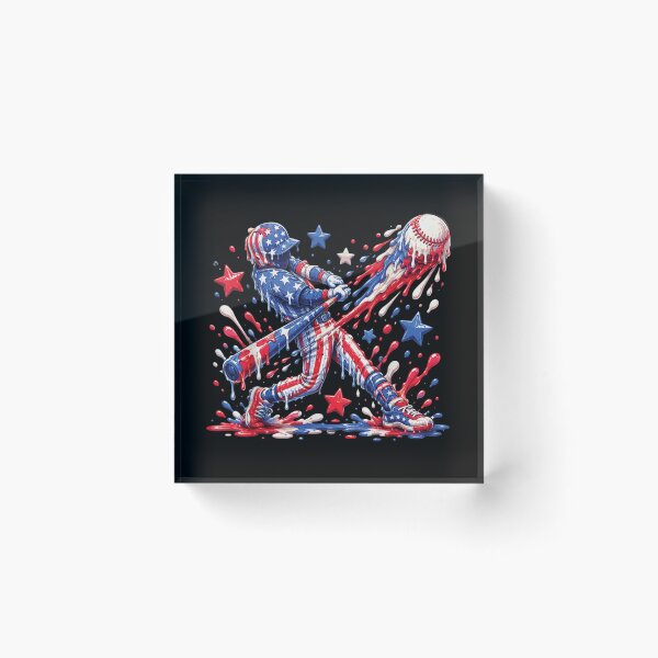 Item preview, Patriotic American Flag Dripping Paint Baseball Player Batter Melted Splash Art designed and sold by StanaLuis.