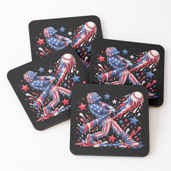 Item preview, Patriotic American Flag Dripping Paint Baseball Player Batter Melted Splash Art designed and sold by StanaLuis.