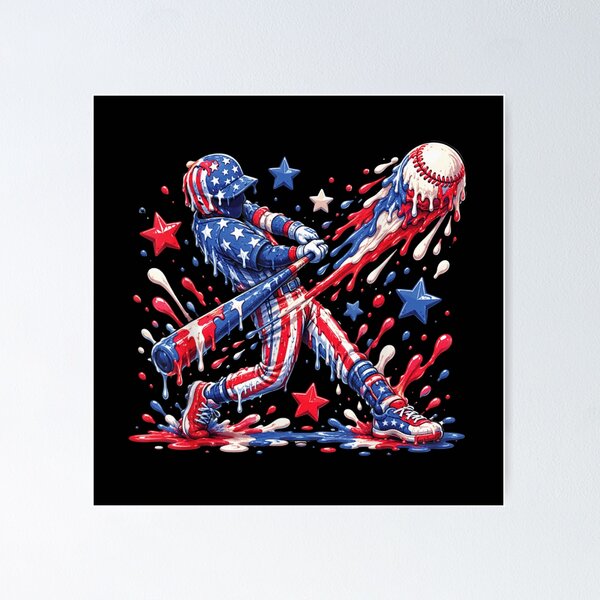 Item preview, Patriotic American Flag Dripping Paint Baseball Player Batter Melted Splash Art designed and sold by StanaLuis.