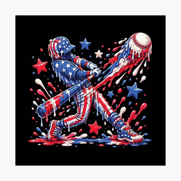 Item preview, Patriotic American Flag Dripping Paint Baseball Player Batter Melted Splash Art designed and sold by StanaLuis.