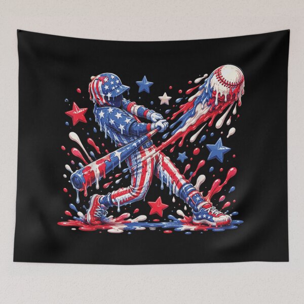 Item preview, Patriotic American Flag Dripping Paint Baseball Player Batter Melted Splash Art designed and sold by StanaLuis.