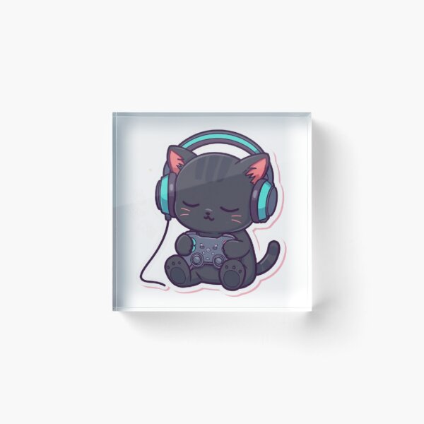 Item preview, Sleepy Gamer Cat with RGB Headphones Kawaii Sticker designed and sold by Stylestickers55.