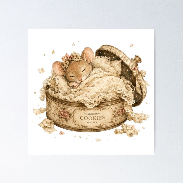 Item preview, Cute Mouse Sleeping Vintage Cookie Tin Coquette Aesthetic designed and sold by AQUILAKREO.