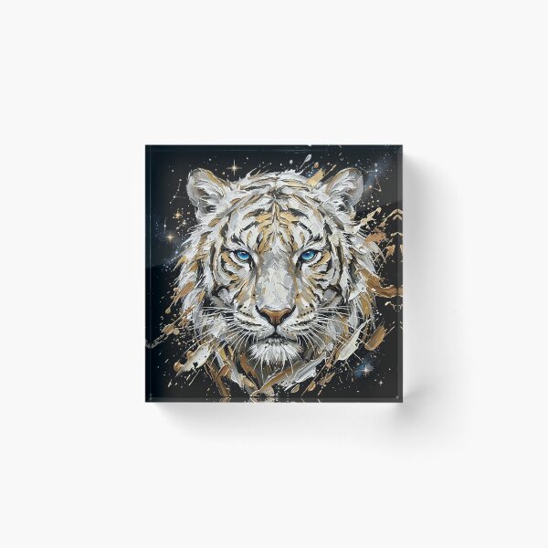 Item preview, Celestial White Tiger Art - Golden Impasto Abstract Painting designed and sold by SupernovaNote.