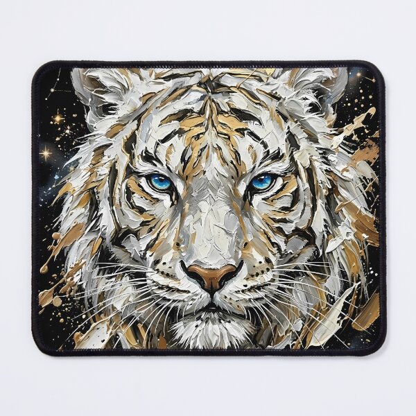 Item preview, Celestial White Tiger Art - Golden Impasto Abstract Painting designed and sold by SupernovaNote.