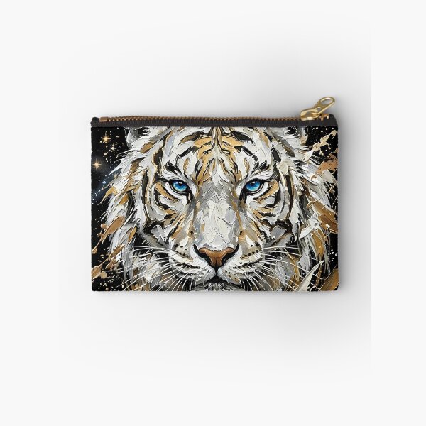 Item preview, Celestial White Tiger Art - Golden Impasto Abstract Painting designed and sold by SupernovaNote.