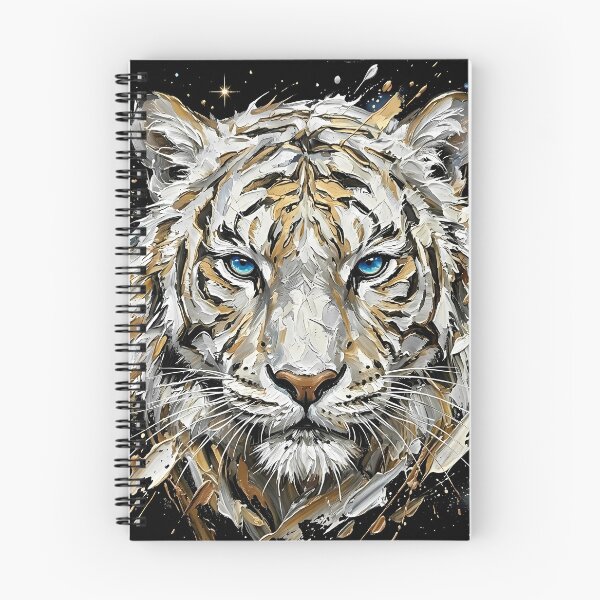 Item preview, Celestial White Tiger Art - Golden Impasto Abstract Painting designed and sold by SupernovaNote.