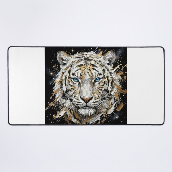 Item preview, Celestial White Tiger Art - Golden Impasto Abstract Painting designed and sold by SupernovaNote.