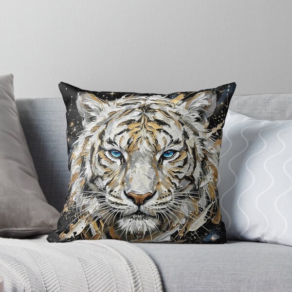 Item preview, Celestial White Tiger Art - Golden Impasto Abstract Painting designed and sold by SupernovaNote.