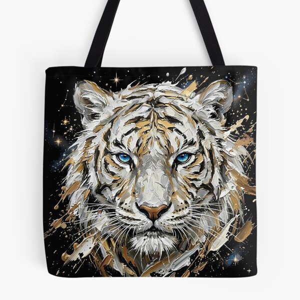 Item preview, Celestial White Tiger Art - Golden Impasto Abstract Painting designed and sold by SupernovaNote.