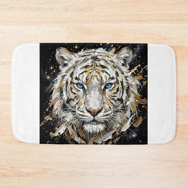 Item preview, Celestial White Tiger Art - Golden Impasto Abstract Painting designed and sold by SupernovaNote.