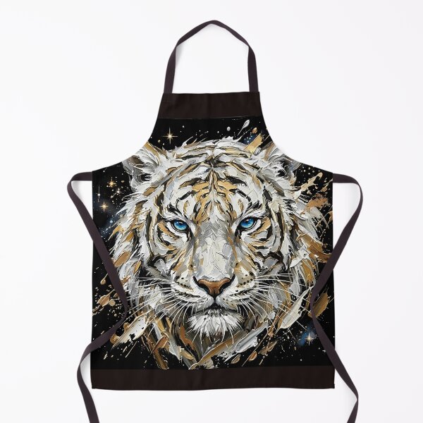 Item preview, Celestial White Tiger Art - Golden Impasto Abstract Painting designed and sold by SupernovaNote.