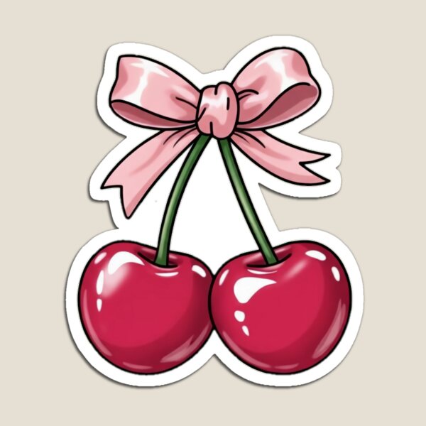 Item preview, Cute Cherry with Pink Bow | Kawaii Coquette Aesthetic Design designed and sold by DreamiCanvas.