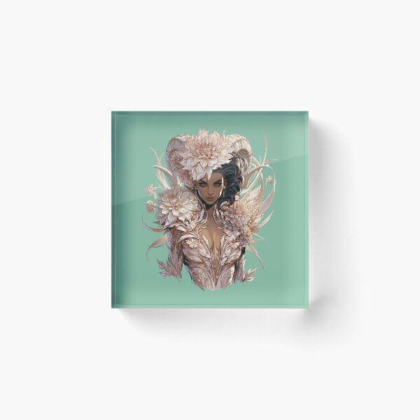 Item preview, Ivory Floral Horned Goddess Fantasy Art designed and sold by MythicMood.